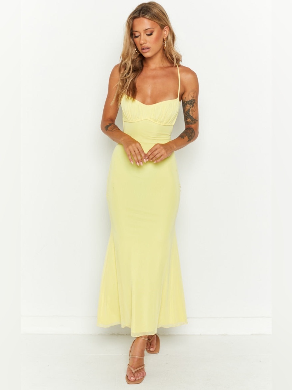 Beginning Boutique Elysium Yellow Open Back Maxi Dress Sz 12 Summer Wedding - Picture 4 of 14